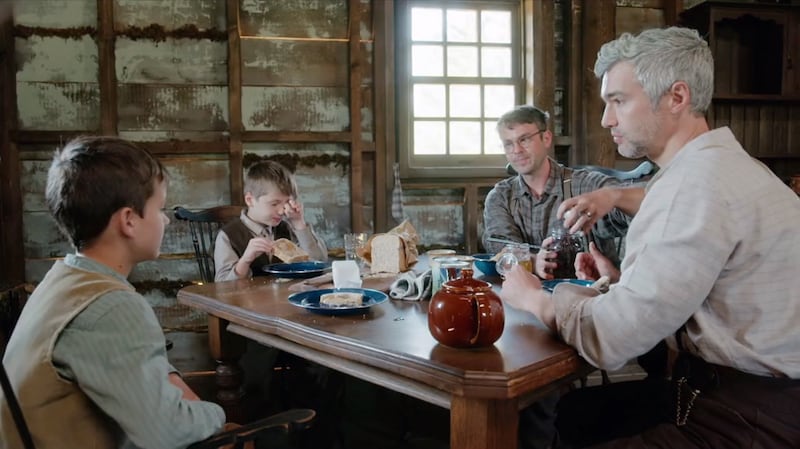 Jason Hanna and Joe Riggs with sons, Ethan and Lucas on "Back to the Frontier."