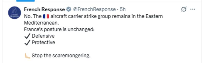 The official French Foreign Office account has denied that the country will be sending military support.