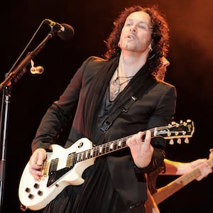 Vivian Campbell of Def Leppard performs part of the bands' Mirror Ball Tour at Sleep Train Amphitheatre on September 11, 2011, in Wheatland, California.