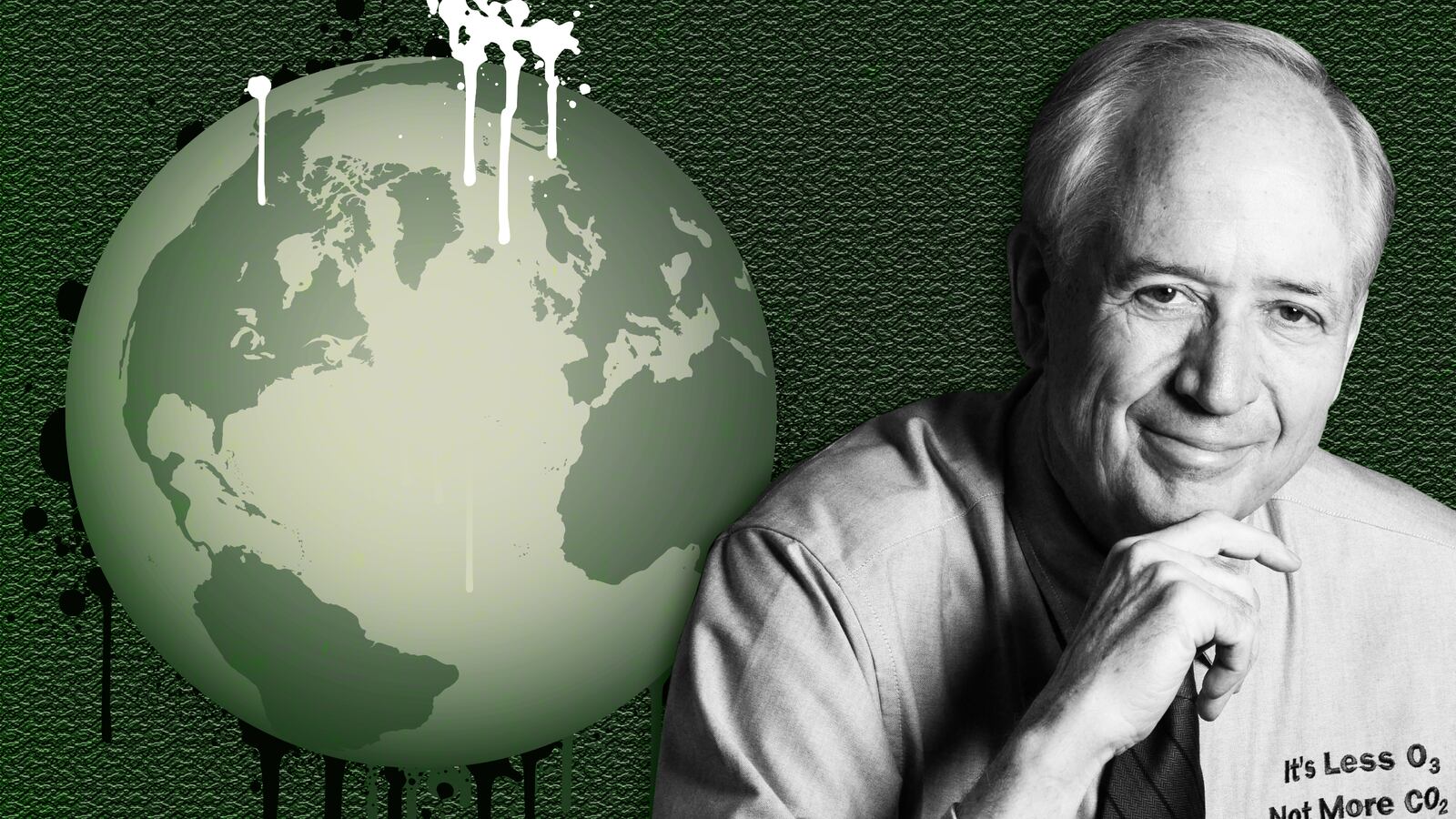 on left is green image of earth with tears on right is peter ward portrait volcanos volcanoes volcano greenhouse gases climate change global warming denial geological society of america gsa