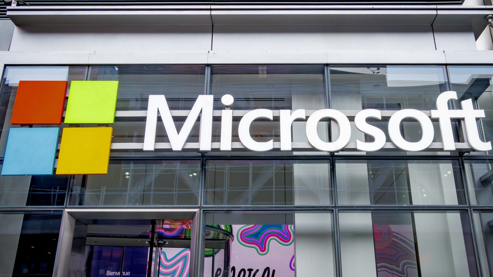 Sign of Microsoft Store in Midtown Manhattan.