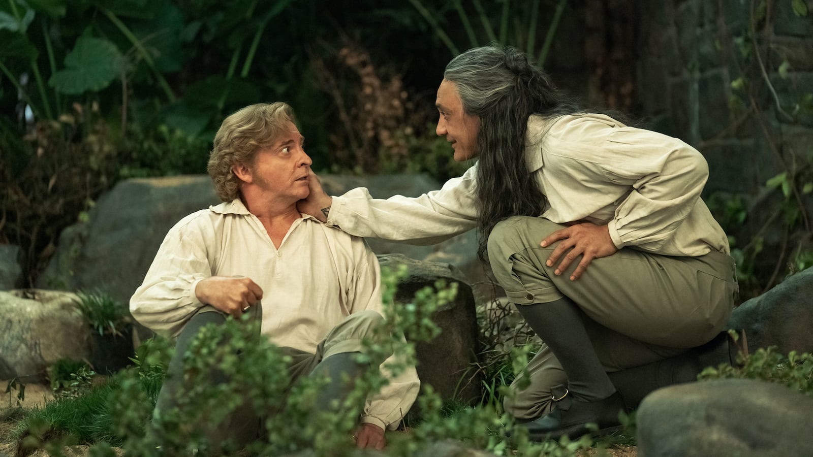 A still showing Rhy Darby and Taika Waititi’s characters in Our Flag Means Death.