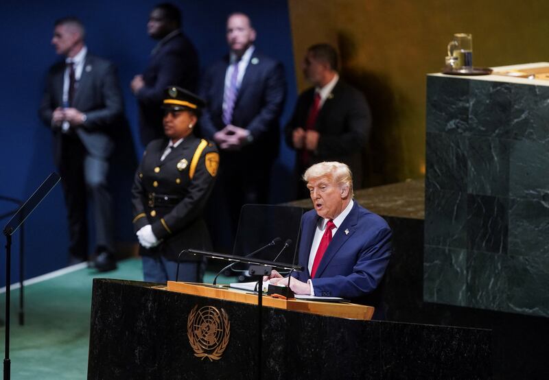 U.S. President Donald Trump addresses the 80th United Nations General Assembly, in New York City, New York