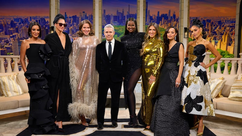 THE REAL HOUSEWIVES OF NEW YORK CITY -- Season:15 -- Pictured: (l-r) Jessel Taank, Jenna Lyons, Brynn Whitfield, Andy Cohen, Ubah Hassan, Erin Lichy, Sai De Silva, Racquel Chevremont
