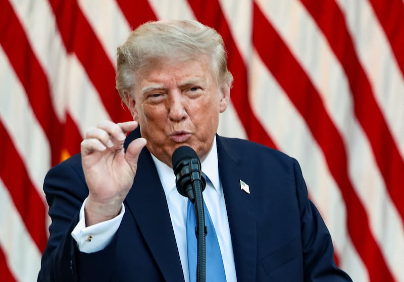 U.S. President Donald Trump speaks while hosting a dinner in the Rose Garden at the White House in Washington, D.C., U.S., September 2, 2026.