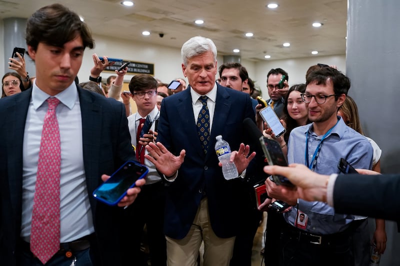 U.S. Senator Bill Cassidy (R-LA) speaks to reporters following a Senate Republican Steering Committee lunch with U.S. President Donald Trump at the U.S. Capitol in Washington, D.C., U.S., June 24, 2026.