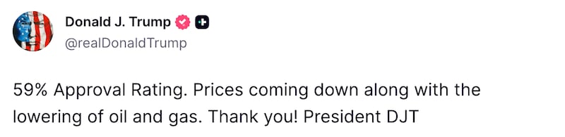 Screenshot of Trump's Truth Social post.
