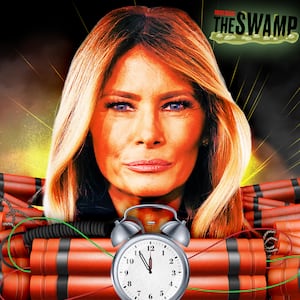 A photo illustration of Melania Trump surrounded by dynamite for The Swamp.