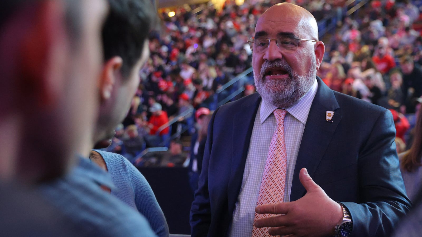 Chris LaCivita, co-manager of Republican presidential candidate former U.S. President Donald Trump’s campaign, talks to reporters before a campaign rally in Durham, New Hampshire