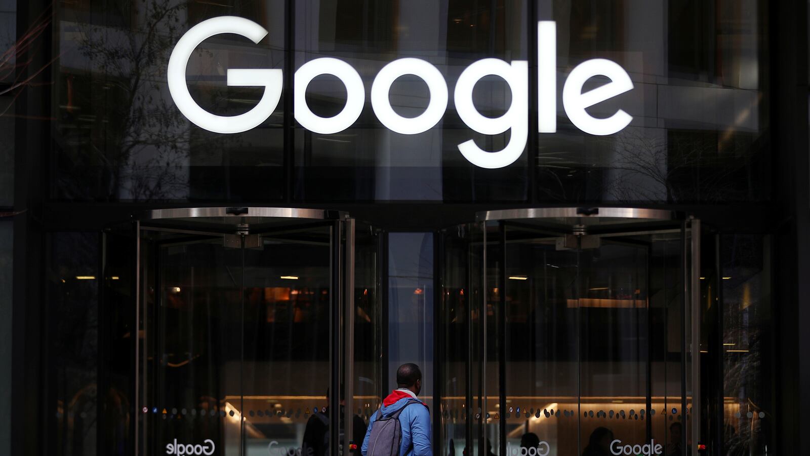 The Google logo is pictured at the entrance to the Google offices in London, Britain, Jan. 18, 2019.