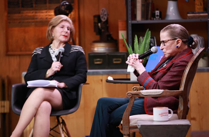 PARK CITY, UT - JANUARY 21:  NPR legal affairs correspondent Nina Totenberg  (L) and Associate Justice of the Supreme Court of the United States Ruth Bader Ginsburg speak during the Cinema Cafe with Justice Ruth Bader Ginsburg and Nina Totenberg during the 2018 Sundance Film Festival at Filmmaker Lodge on January 21, 2018 in Park City, Utah.  (Photo by )