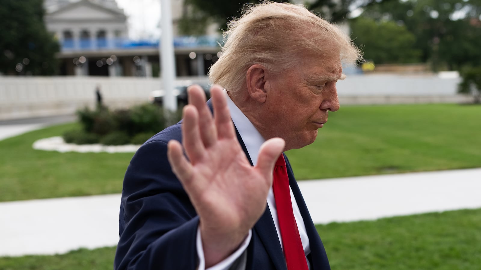 U.S. President Donald Trump waves to the media on the South Lawn of the White House on September 26, 2026 in Washington, DC.