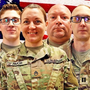 (L to R) Sgt. Declan J. Coady, Sgt. 1st Class Noah L. Tietjens, Sgt. 1st Class Nicole Amor and Capt. Cody Khork were killed March 1, 2026, at the Port of Shuaiba, Kuwait during a drone attack.