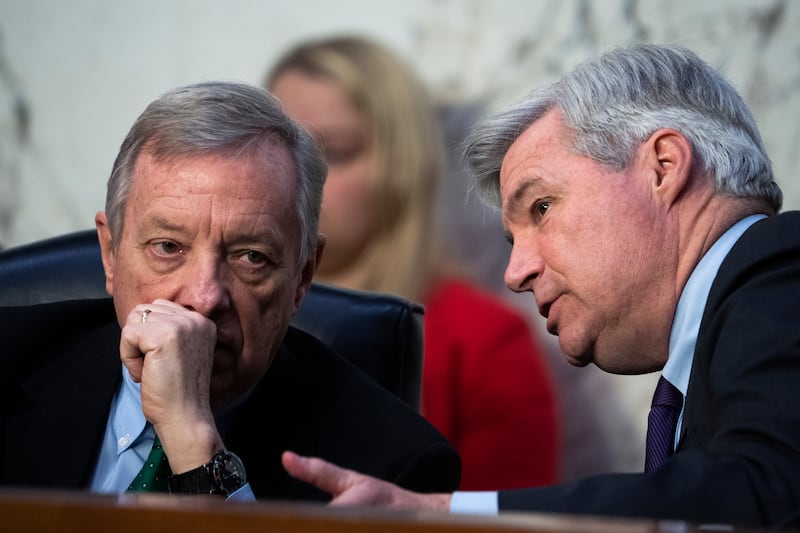 Durbin (left) and Whitehouse (right) want answers from Wiles about her firsthand experience with the Epstein files.