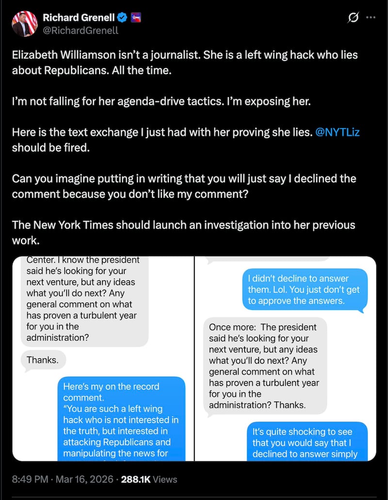 Ric Grenell decided to post the exchange to his followers.