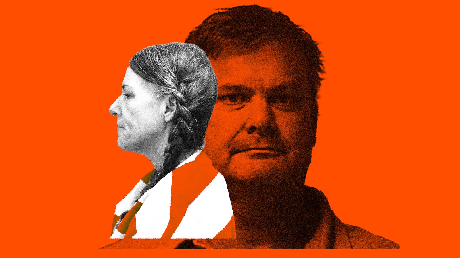 Photo illustration of the mugshots of Lori Vallow and Chad Daybell