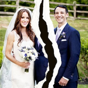 Ashley Biden and Howard Krein at their wedding with a paper split down the middle