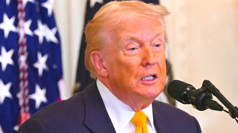Donald Trump speaks during a Black History Month event in the East Room of the White House in Washington, DC, on February 18, 2026.