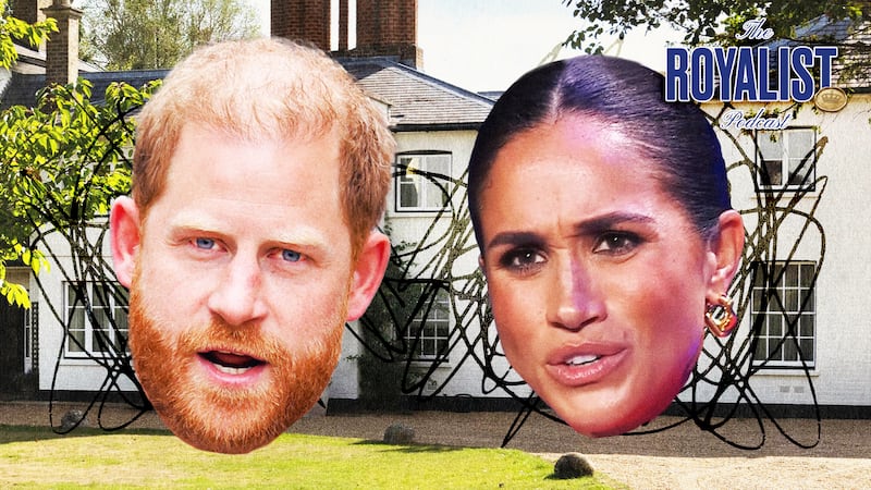 A photo illustration illo of Prince Harry and Meghan Markle in front of Frogmore Cottage.
