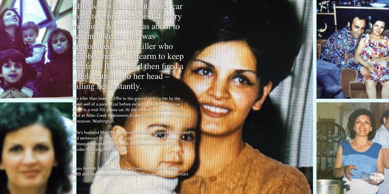 The “About Us” page of a website dedicated to Effie Entezari, filled with photos of the murdered woman.