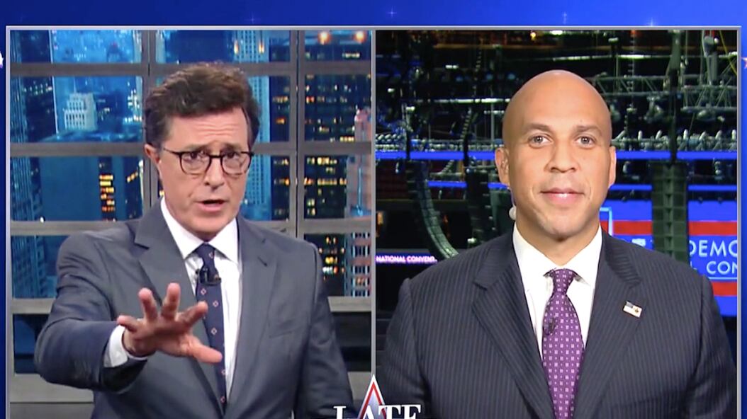 articles/2016/07/27/cory-booker-defends-bernie-supporters-at-dnc-they-re-not-being-ridiculous/160727-wilstein-colbert-booker-tease_hpigpd