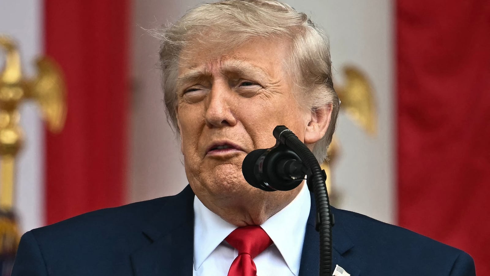 President Donald Trump speaks during the National Memorial Day Observance at the Memorial Amphitheatre in Arlington National Cemetery in Arlington, Virginia on May 25, 2026.