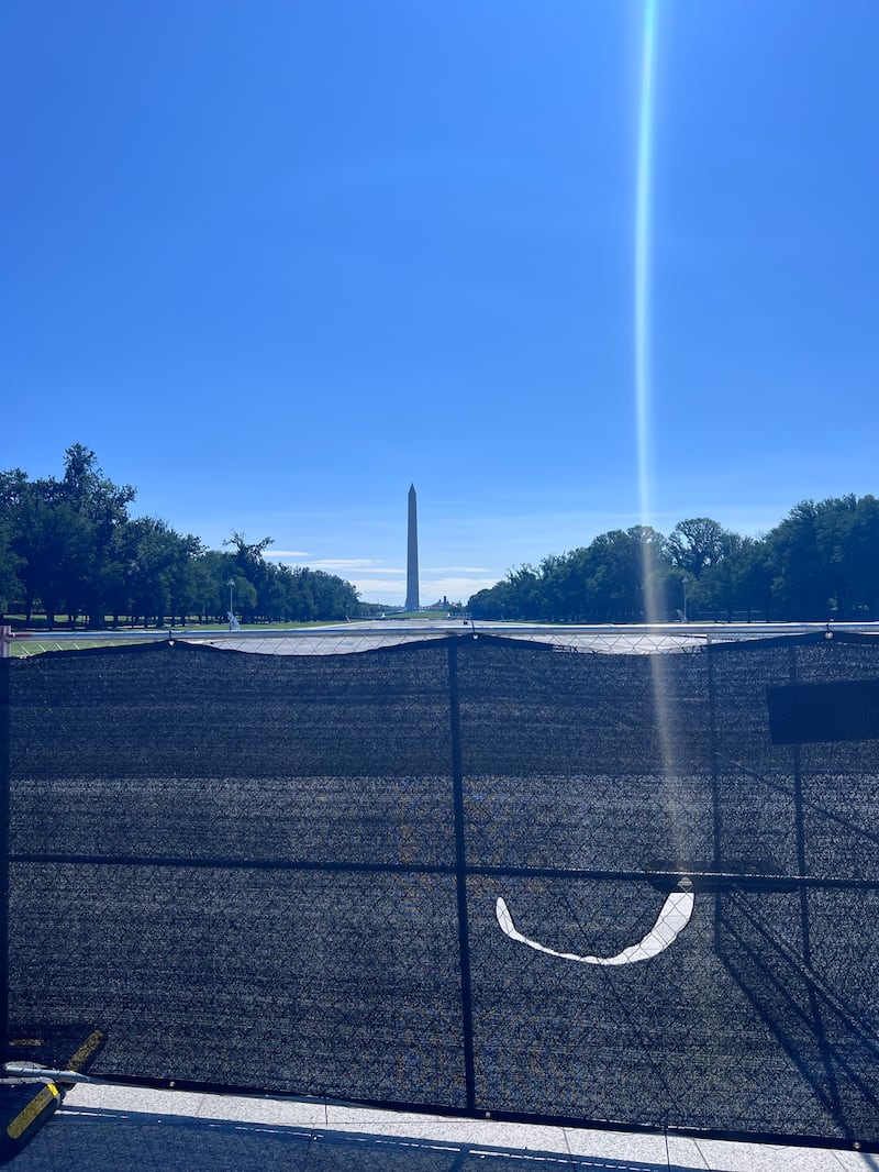 The drained Lincoln Memorial Reflecting Pool has been concealed even more.