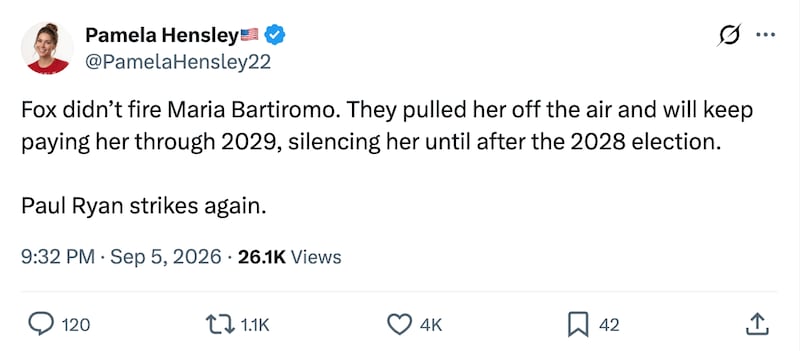 Eagleman is not the only MAGA figure blaming Paul Ryan for the firing of Maria Bartiromo.