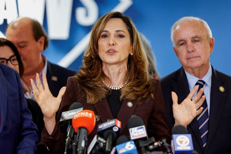 U.S. Representative Maria Elvira Salazar speaks during a press conference on the U.S. strikes in Venezuela, in Doral, Miami-Dade County, Florida, U.S., January 3, 2026. REUTERS/Marco Bello