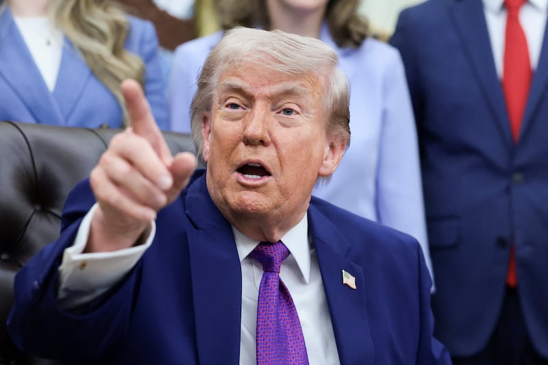 Donald Trump speaks during a maternal health event in the Oval Office at the White House.