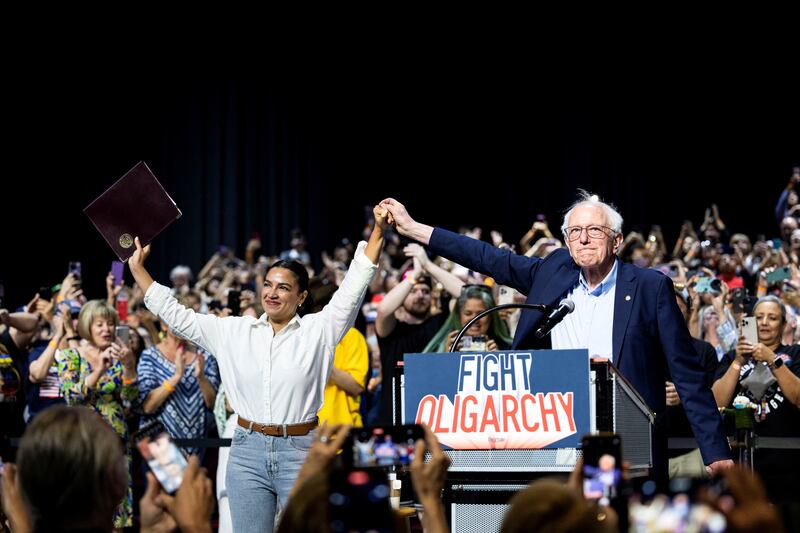 Representative Alexandria Ocasio-Cortez and Senator Bernie Sanders are holding rallies across the country to fight the oligarchy.