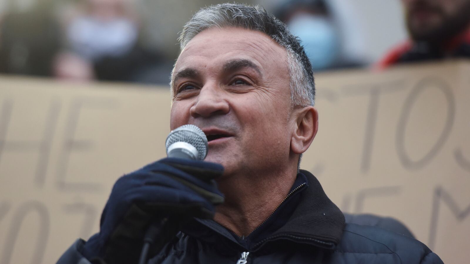 Srdjan Djokovic addresses a rally in support of his son, Serbian tennis player Novak Djokovic, in Belgrade, Serbia.
