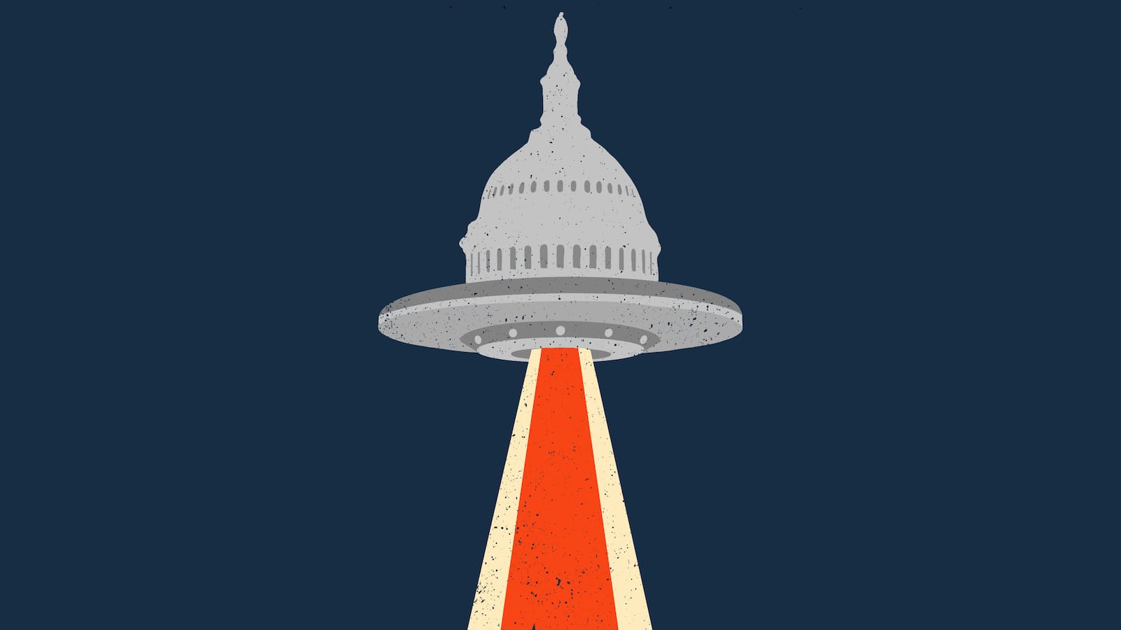 An illustration of the US Capitol building as a flying saucer.