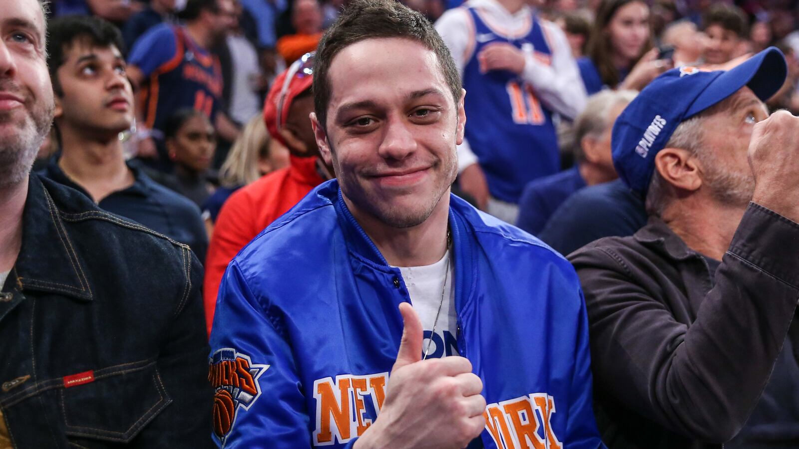 Comedian Pete Davidson during game four of the 2023 NBA playoffs at Madison Square Garden.