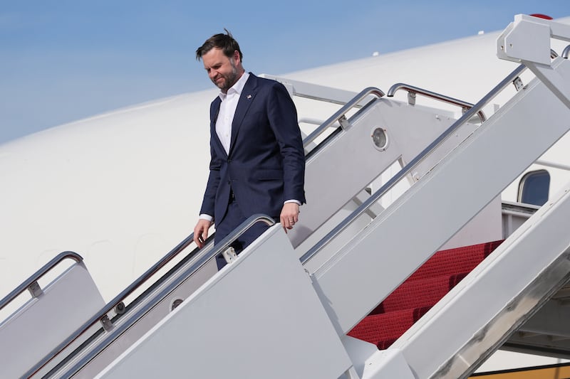 Vice President JD Vance arrives from Islamad, Pakistan, on Air Force Two, at Joint Base Andrews, Maryland, on April 12, 2026.