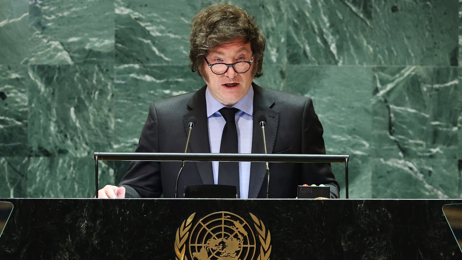 Javier Milei, President of Argentina, speaks during the United Nations General Assembly (UNGA) at the United Nations headquarters on September 24, 2024 in New York City.