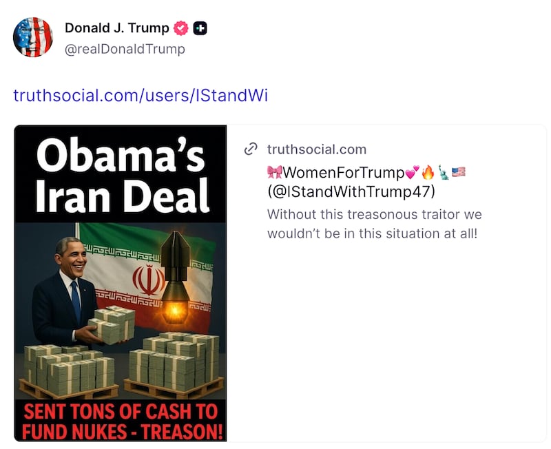 Screenshot of Trump's Truth Social post.