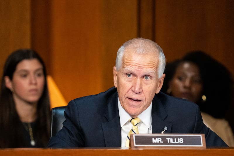 GOP Sen. Thom Tillis, pictured on July 15, said his vote to advance Todd Blanche out of committee as the next attorney general depends on the acting AG meeting with survivors of Jeffrey Epstein.