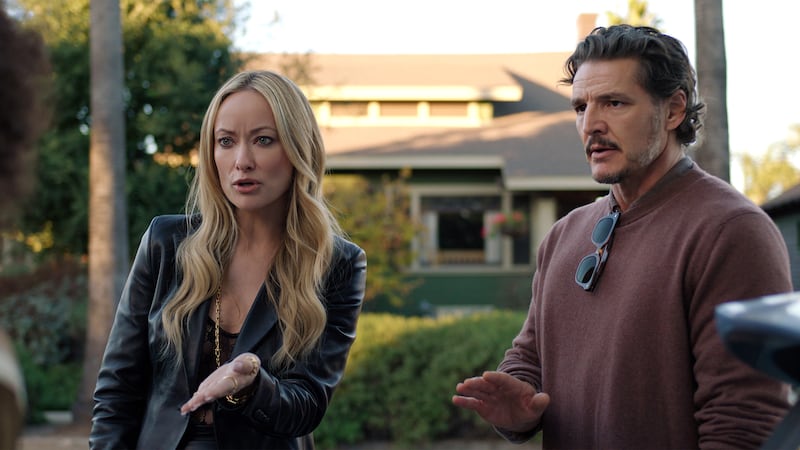 Olivia Wilde and Pedro Pascal in BEHEMOTH! Photo courtesy of Searchlight Pictures. © 2026 Searchlight Pictures. All Rights Reserved.