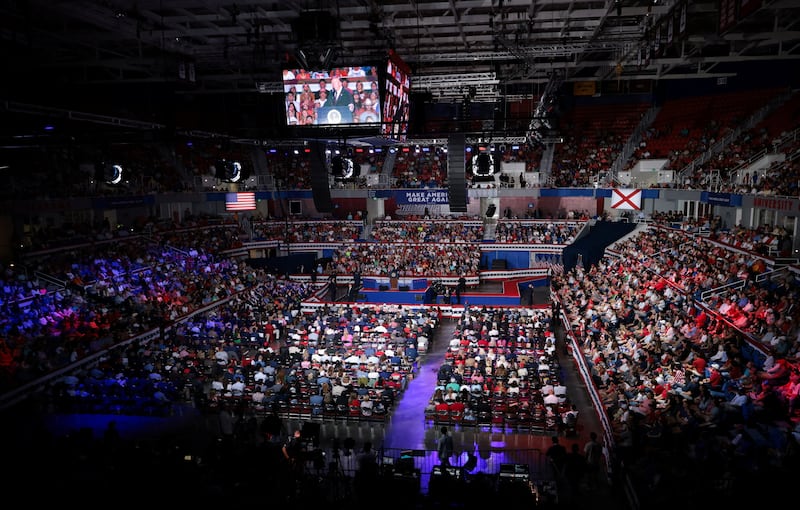 Seats were sparse on the second level for Trump on Friday night, particularly in the corners behind him.