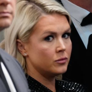 Secretary of State Marco Rubio, U.S. Secretary of War Pete Hegseth, White House Press Secretary Karoline Leavitt, and First Lady Melania Trump listen as U.S. President Donald Trump speaks during a press conference in the Brady Briefing Room of the White House on April 25, 2026 in Washington, DC. President Trump is making a statement after the cancelation of the annual White House Correspondents Association Dinner after a possible shooting.