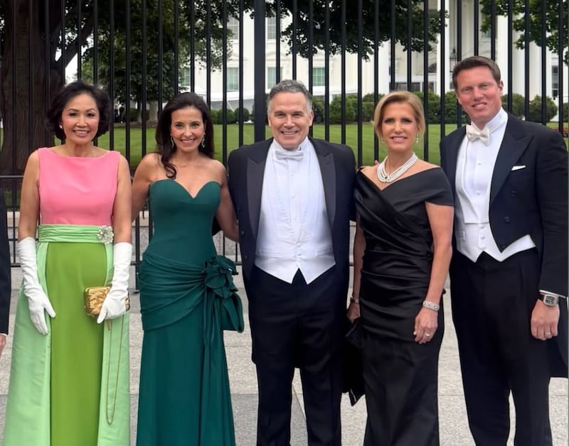 Fox News presenter Laura Ingraham with David Ellison from Skydance to her right.