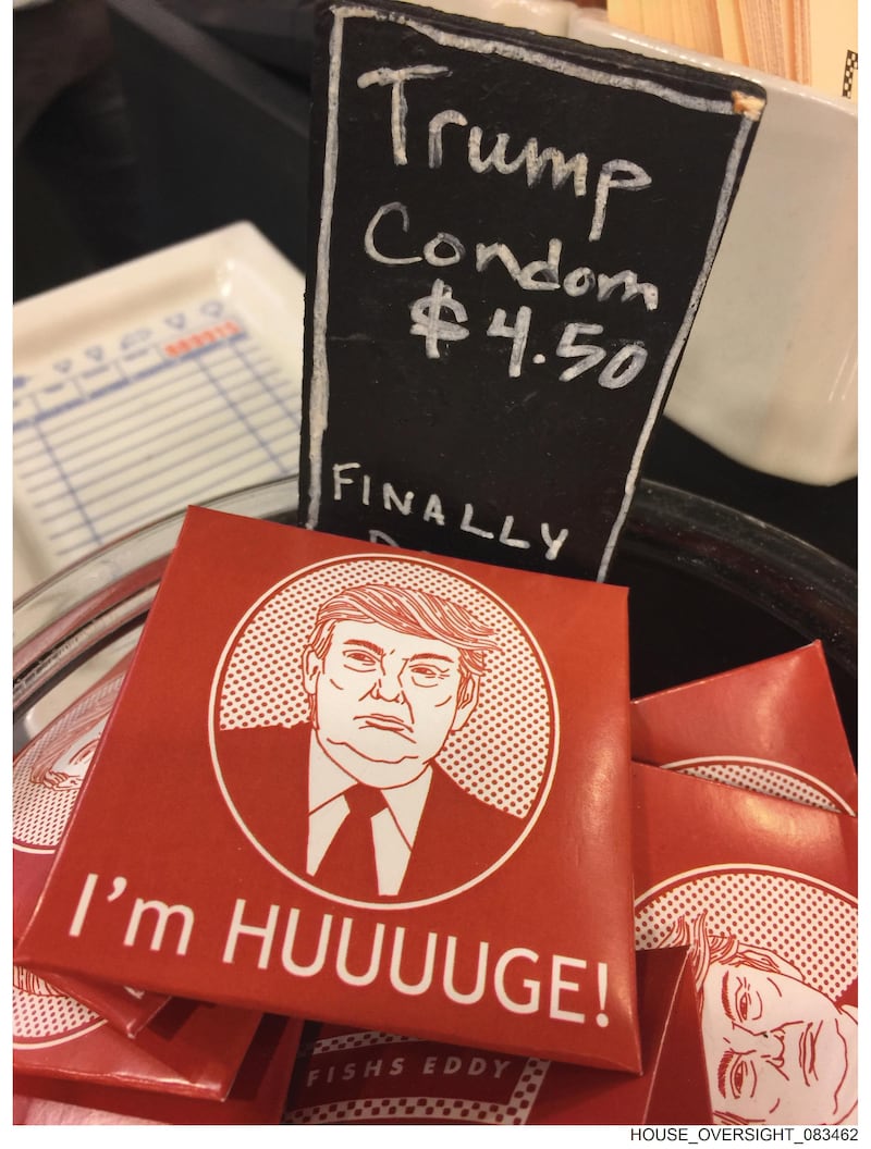 A photo of novelty Trump condoms was contained in the latest drove released by the House Oversight Committee.