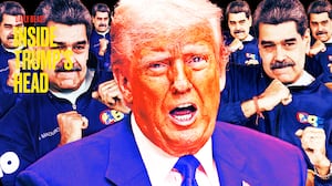 A photo illustration of President Donald Trump and Nicolas Maduro dancing.