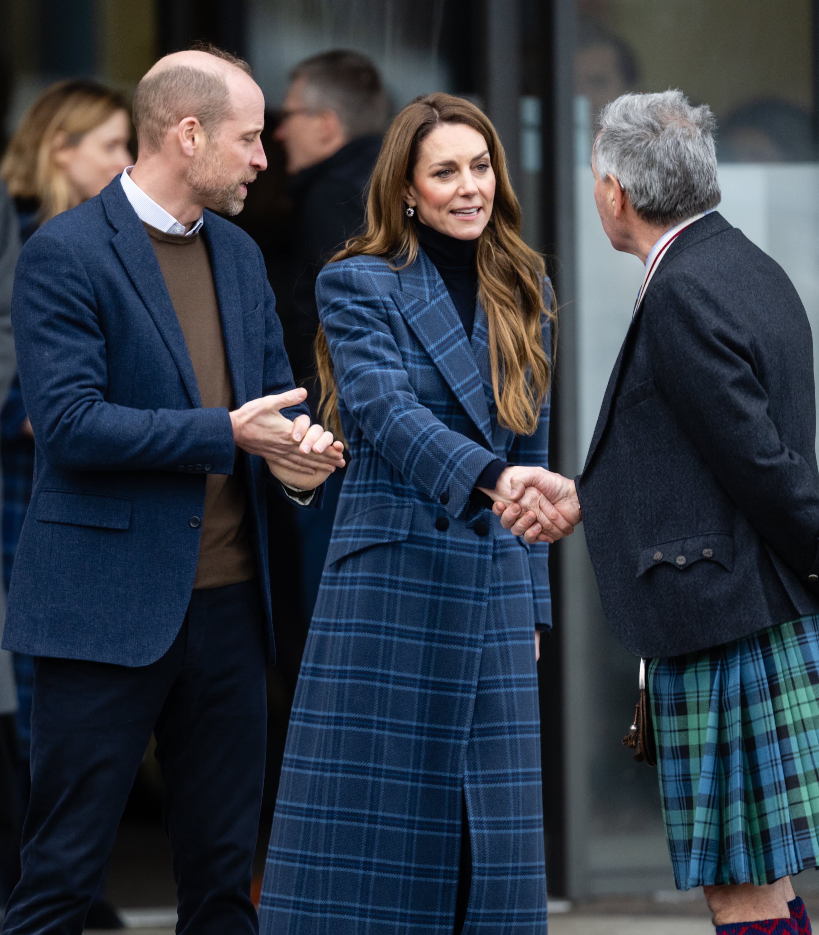 Catherine, Princess of Wales, and William, Prince of Wales, arrive for a visit to the National Curling Academy with Prince William on January 20, 2026, in Stirling, Scotland.