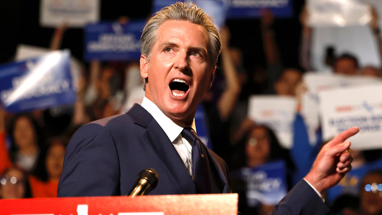 California Governor Gavin Newsom speaks about the “Election Rigging Response Act” at a press conference at the Democracy Center, Japanese American National Museum on August 14, 2025 in Los Angeles, California.