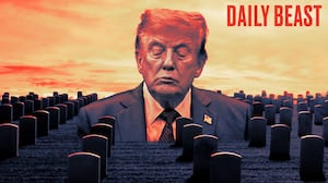 Donald Trump amid military headstones.
