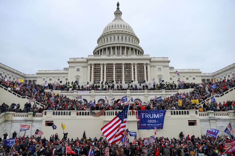 President Donald Trumps supporters gather outside the Capitol building in Washington D.C., United States on January 06, 2021.