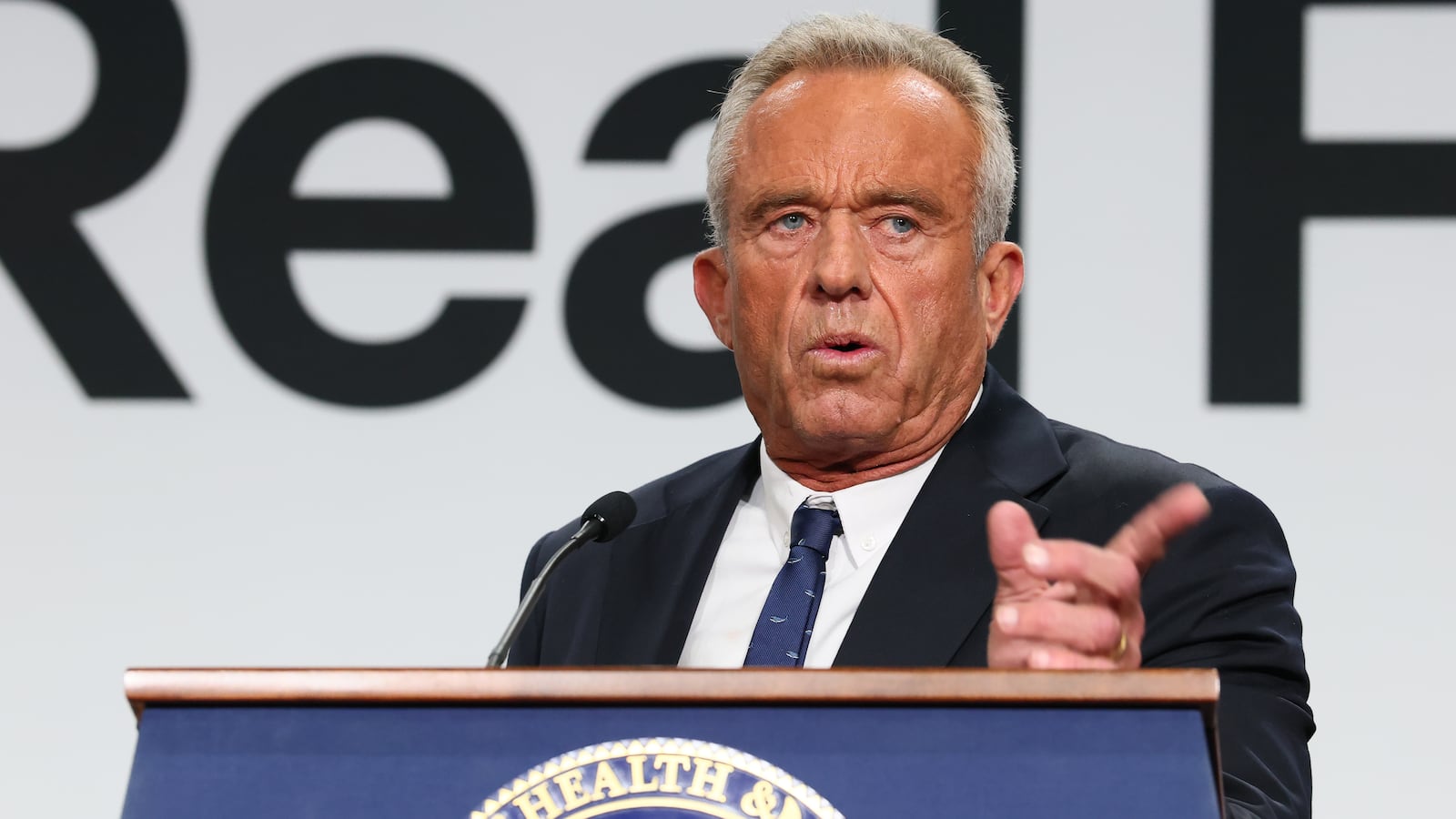 WASHINGTON, DC - FEBRUARY 11: U.S. Secretary of Health and Human Services Robert F. Kennedy Jr. speaks during an event to "Celebrate the Implementation of the Dietary Guidelines for Americans" at the Health and Human Services Headquarters on February 11, 2026 in Washington, DC. Kennedy celebrated the updated guidelines and the Make America Healthy Again movement with Agriculture Secretary Brooke Rollins, former boxing heavyweight champion Mike Tyson, U.S. Chief Design Officer Joe Gebbia, American Medical Association President Bobby Mukkamala, Chef Andrew Gruel, Defense Department Undersecretary Mike Obadal, and Bureau of Prisons Director William Marshall. (Photo by Michael M. Santiago/Getty Images)