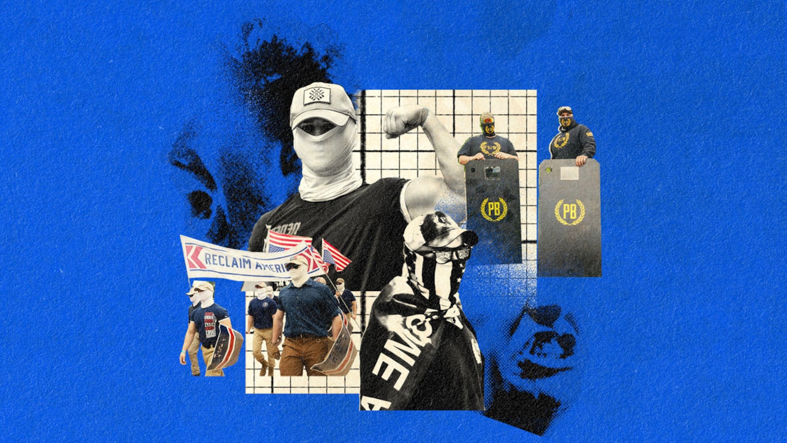 A photo illustration depicting Proud Boys and White Supremacists in conflict.